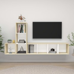 Set Porta TV 3 pz Bianco e Rovere Sonoma in Truciolato