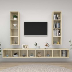 Mobile TV a Parete 4 pz Rovere Sonoma in Legno Multistrato