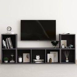 Set Mobile TV 3 pz Grigio in Legno Multistrato