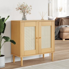 Credenza SENJA Aspetto Rattan Marrone 80x35x80 cm Massello Pino