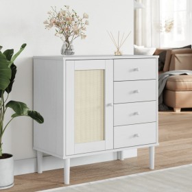 Credenza SENJA Aspetto Rattan Bianco 80x40x80 cm Massello Pino