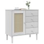 Credenza SENJA Aspetto Rattan Bianco 80x40x80 cm Massello Pino