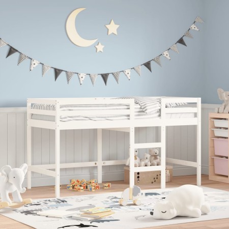 Letto Soppalco con Scala Bambini Bianco 80x200cm Massello Pino