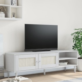 Mobile TV SENJA Aspetto Rattan Bianco 158x40x49 Massello Pino