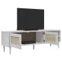 Mobile TV SENJA Aspetto Rattan Bianco 158x40x49 Massello Pino