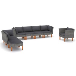 Set Divani da Giardino 8pz Polyrattan Legno di Eucalipto Grigio