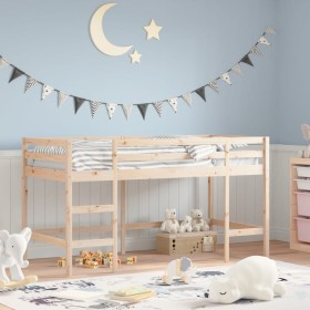 Letto Soppalco con Scala Bambini 90x200 cm Legno Massello Pino