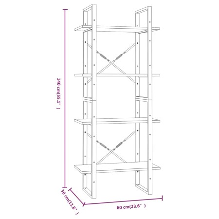 Libreria 4 Ripiani Grigio Sonoma 60x30x140 cm Legno Multistrato