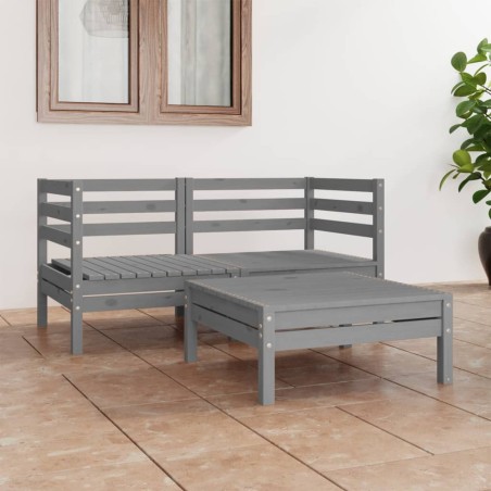 Set Divani da Giardino 3 pz Grigio in Legno Massello di Pino