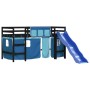 Letto a Soppalco con Tende Bambini Blu 80x200 cm Massello Pino