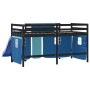 Letto a Soppalco con Tende Bambini Blu 80x200 cm Massello Pino