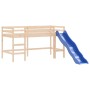 Letto a Soppalco Bambini con Tende Blu 90x190 cm Massello Pino