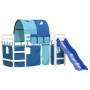 Letto a Soppalco con Tunnel Bambini Blu 80x200cm Massello Pino