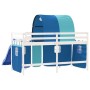 Letto a Soppalco con Tunnel Bambini Blu 80x200cm Massello Pino