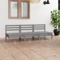 Set Divani da Giardino 3 pz Grigio in Legno Massello di Pino