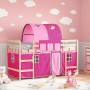 Letto a Soppalco con Tunnel Bambini Rosa 90x190cm Massello Pino