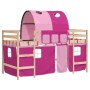 Letto a Soppalco con Tunnel Bambini Rosa 90x190cm Massello Pino