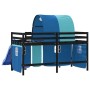 Letto a Soppalco con Tunnel Bambini Blu 90x190cm Massello Pino