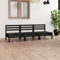 Set Divani da Giardino 3 pz Nero in Legno Massello di Pino