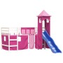 Letto a Soppalco con Torre Bambini Rosa 80x200cm Massello Pino