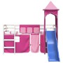 Letto a Soppalco con Torre Bambini Rosa 80x200cm Massello Pino