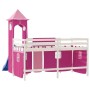 Letto a Soppalco con Torre Bambini Rosa 80x200cm Massello Pino