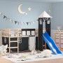 Letto a Soppalco con Torre Bambini Bianco e Nero 80x200cm Pino