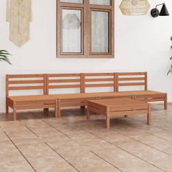 Set Divani da Giardino 5 pz Miele in Legno Massello di Pino