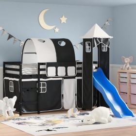 Letto a Soppalco con Torre Bambini Bianco e Nero 80x200cm Pino