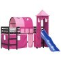 Letto a Soppalco con Torre Bambini Rosa 90x200cm Massello Pino