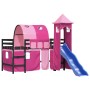 Letto a Soppalco con Torre Bambini Rosa 90x200cm Massello Pino