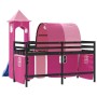 Letto a Soppalco con Torre Bambini Rosa 90x200cm Massello Pino