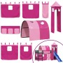 Letto a Soppalco con Torre Bambini Rosa 90x200cm Massello Pino