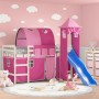 Letto a Soppalco con Torre Bambini Rosa 90x190cm Massello Pino