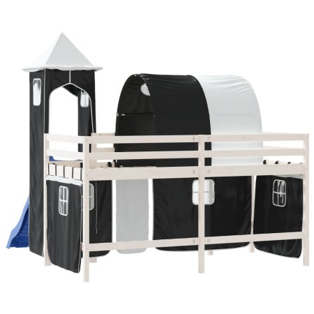 Letto a Soppalco con Torre Bambini Bianco e Nero 90x190cm Pino