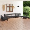 Set Divani da Giardino 8 pz Nero in Legno Massello di Pino