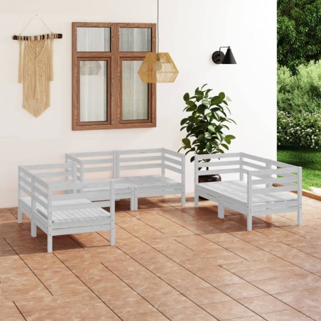 Set Divani da Giardino 6 pz Bianco in Legno Massello di Pino