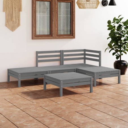 Set Salotto da Giardino 5 pz in Legno Massello di Pino Grigio