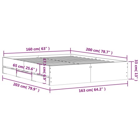 Giroletto Cassetti Grigio Cemento 160x200 cm Legno Multistrato