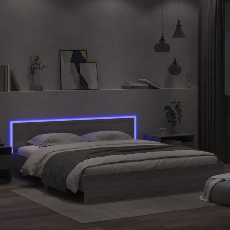 Giroletto con Testiera e LED Grigio Sonoma 180x200 cm