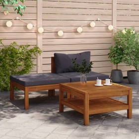 Set Divani Giardino 3 pz con Cuscini Grigio Scuro Legno Acacia