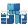 Letto a Soppalco con Tunnel Bambini Blu 90x200cm Massello Pino