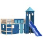 Letto a Soppalco con Torre Bambini Blu 90x190cm Massello Pino