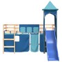 Letto a Soppalco con Torre Bambini Blu 90x190cm Massello Pino