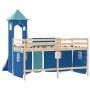 Letto a Soppalco con Torre Bambini Blu 90x190cm Massello Pino