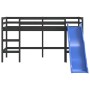 Letto Soppalco con Scivolo Bambini Nero 90x200cm Massello Pino