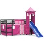 Letto a Soppalco con Torre Bambini Rosa 90x200cm Massello Pino