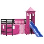 Letto a Soppalco con Torre Bambini Rosa 90x200cm Massello Pino