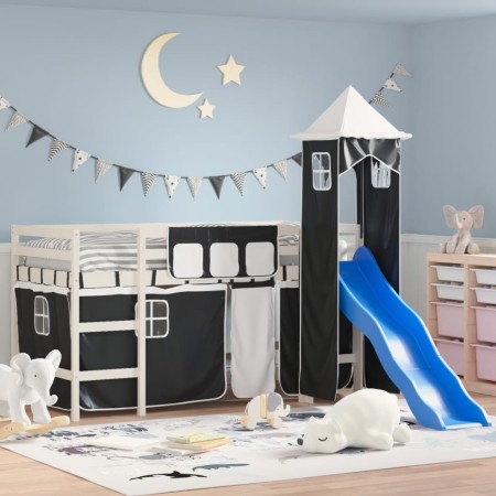 Letto a Soppalco con Torre Bambini Bianco e Nero 90x200cm Pino