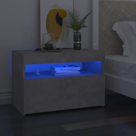 Comodino con Luci LED Grigio Cemento 60x35x40 cm